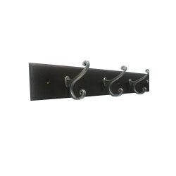 27" Rail with 4 Casual Scroll Hooks - Espresso & Antique Iron Hook Rail