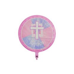 Pink Religious and Joyous Baptism Balloons - 6 Pack of 18" Mylar Balloons