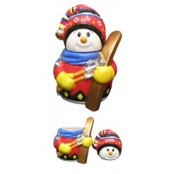 Colorful Snowman Skier Ceramic Cookie Jar