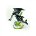 Duel Dolphins and Fish at Play - Porcelain Figurines - 10226