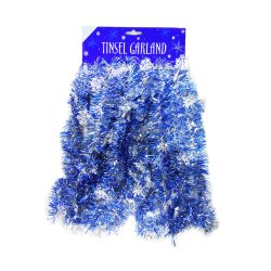 Blue and Silver 15'ft. Tinsel and Snowflake Garland