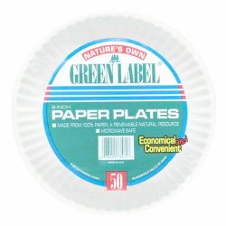 Green Label White Paper Plate 9''