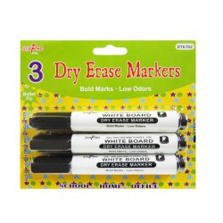 Dry Erase Markers - 3 Pack of Black Bullet Tip Markers