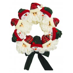 Christmas Wreath - Plush Santa and Snowman Holiday Decor