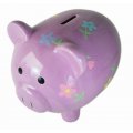 Piggy Bank - Jumbo Ceramic Money Bank - Purple Flowers