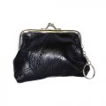 Black Leather Coin Purse with Clutch Clasp - Model #7057