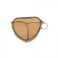 Tan Leather Heart Shaped Coin Purse with Keychain Ring