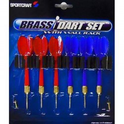 Sportcraft Brass Dart Set w/ Wall Rack - 6 Red and Blue Darts