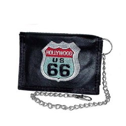 Black Tri-Folding Wallet w/ Chain - Route 66 Hollywood
