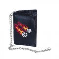 Black Tri-Folding Wallet w/ Chain - Flaming Dice