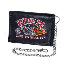Black Tri-Folding Wallet w/ Chain - Ride It Like You Stole It