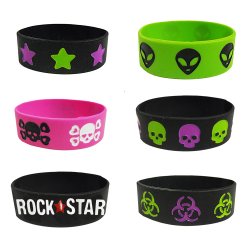 Wide Silicone Wristband - Punk Bracelets - 6 Pack